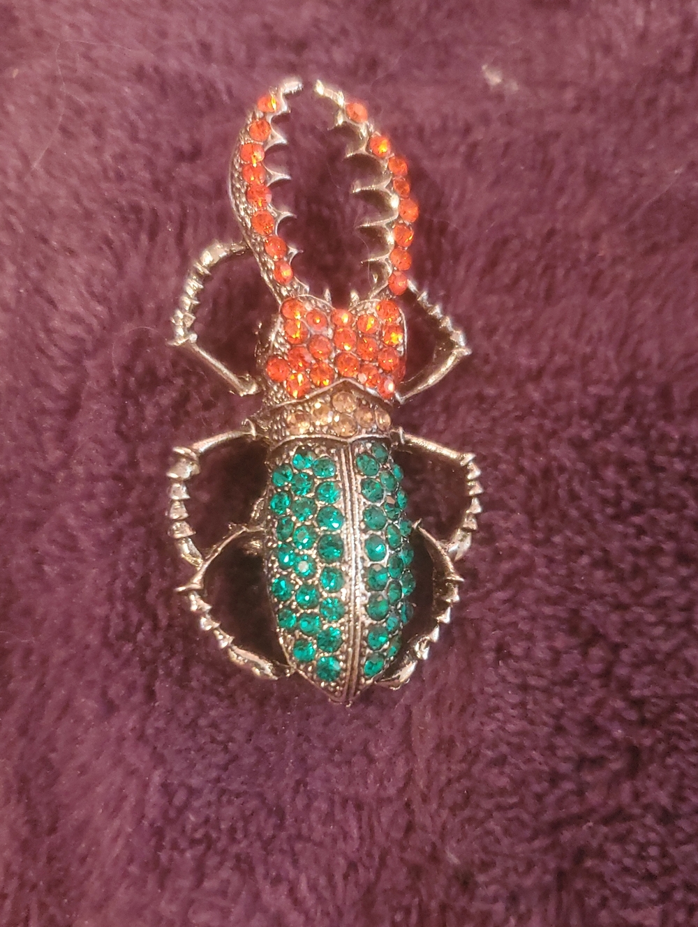 Crystal Beetle Statement Brooch - Green and Orange